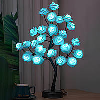 Светодиодное дерево настольное из Роз 23 шт синий цвет свечения 43 см, дерево праздничное настольное