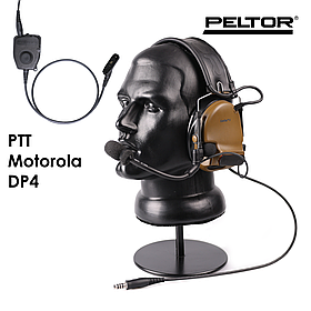 Навушники активні 3M PELTOR ComTac V Single Comm Headband 88078-CY Coyote + PTT 1-in Peltor MOTOROLA DP4 Series