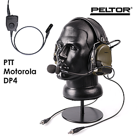 Навушники активні 3M PELTOR ComTac V Dual Comm Headband 88081-GN Olive + PTT 1-in Peltor MOTOROLA DP4 Series