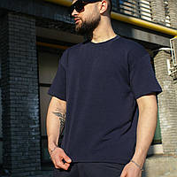 Мужская футболка оверсайз Player/ Повседневная летняя футболка для мужчин/ Однотонная синяя футболка Oversize