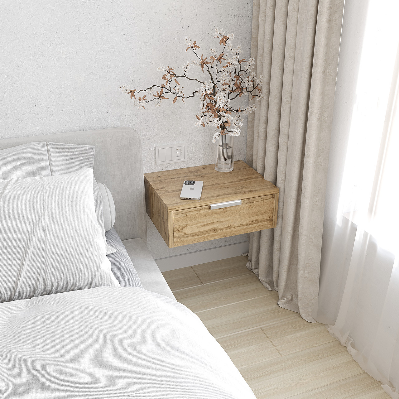 Тумба приліжкова підвісна 150*400*300 мм Дуб Тахо, фото 1