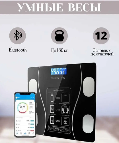 Стеклянные напольные квадратные весы смарт стеклянные для женщин блютуз ...