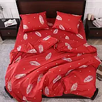 Односпальный комплект красного постельного белья с принтом Перья 150*220 из Бязи Gold Черешенка™