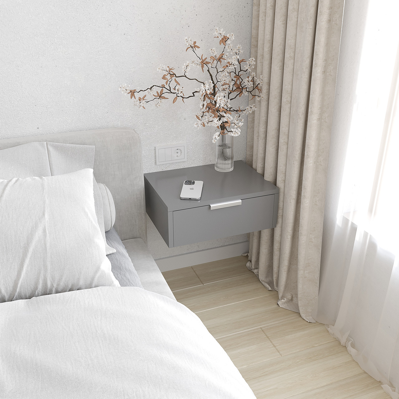 Тумба приліжкова підвісна 150*400*300 мм Антрацит, фото 1