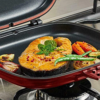 Двойная сковорода-гриль Double Grill Pan 32 см из алюминия, с возможностью использования на газовой плите