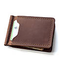 Затискач для грошей та карт з натуральної шкіри ручної роботи Simple коньячний. Купюр для грошей гаманець, фото 8