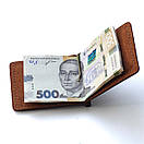 Затискач для грошей та карт з натуральної шкіри ручної роботи Simple коньячний. Купюр для грошей гаманець, фото 9