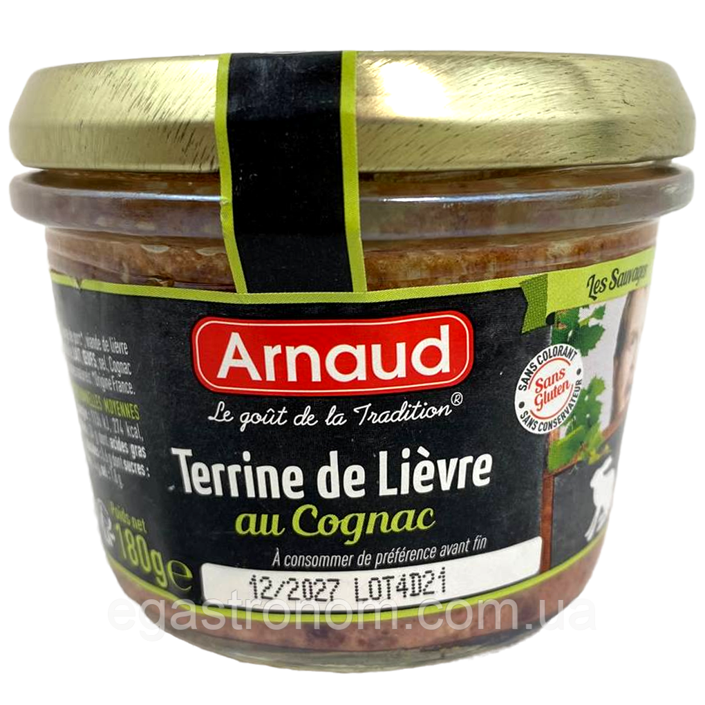 Паштет з зайця та коньяком Арнауд Arnaud lievre 180g 12шт/ящ (Код: 00-00016357)