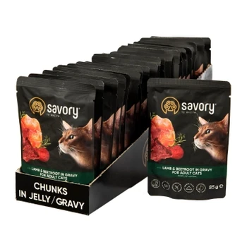 Savory паучі для котів 85 г*22шт (ягня та буряк в соусі), фото 1