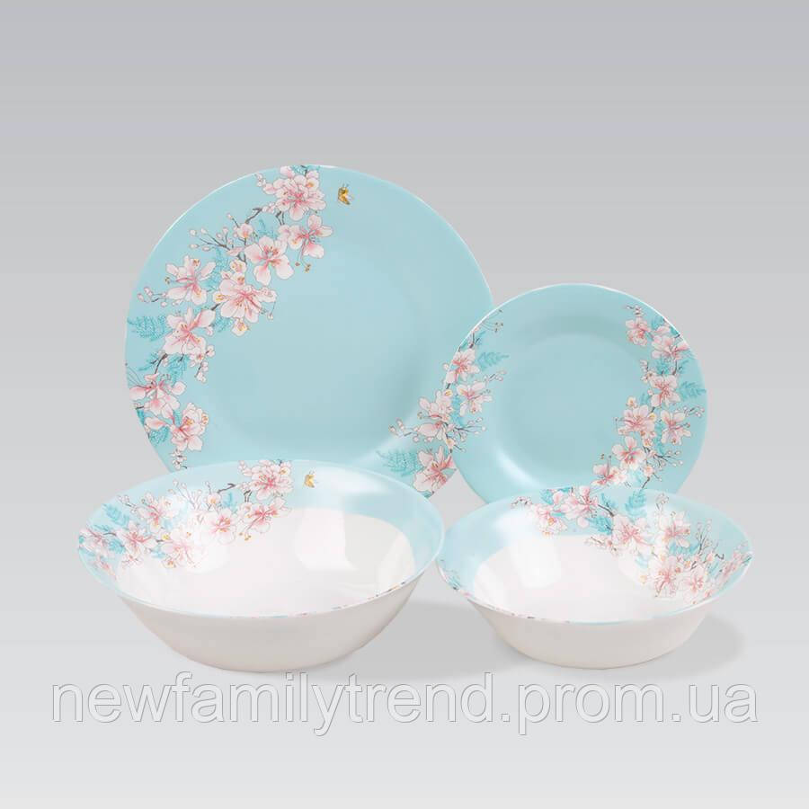 Обідній набір посуду жароміцне скло 19 предметів Maestro MR-30062-19S Набір квадратних тарілок 6 персон, фото 1