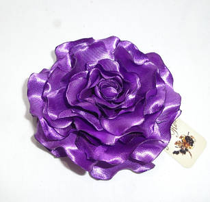 Брошь квітка з атласної тканини ручної роботи "Троянда Фіолетова"