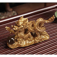 Игрушка чайная дракон золотой фигурка для чайной церемонии