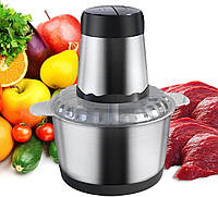 Кухонный чоппер измельчитель мяса овощей фруктов с металической чашей 2л Бытовой блендер для продуктов кухни