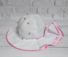 Панама-шляпка для дівчаток біла з рожевою окантовкою р 50-52
