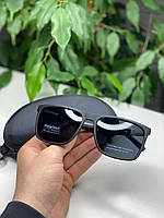 Мужские солнцезащитные очки Porsche Polaroid черные матовые квадратные поляризованные Порше антибликовые