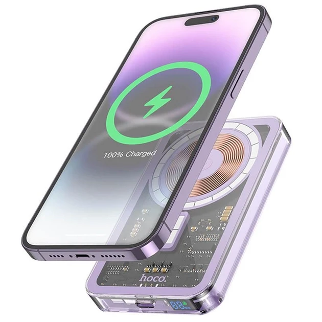 Повербанк Портативний зарядний пристрій Power Bank Hoco Q14 Ice Crystal PD20W з БЗУ 5000 mAh Purple
