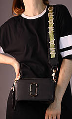 Чорна сумка жіноча шкіряна Marc Jacobs через плече Сумочка крос-боді марк якобс на широкому ремені