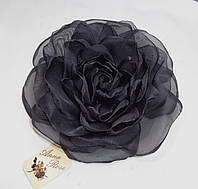 Брошь большой цветок из ткани ручной работы "Черная чайная роза"