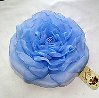 Брошь большой цветок из ткани ручной работы "Голубая чайная роза"