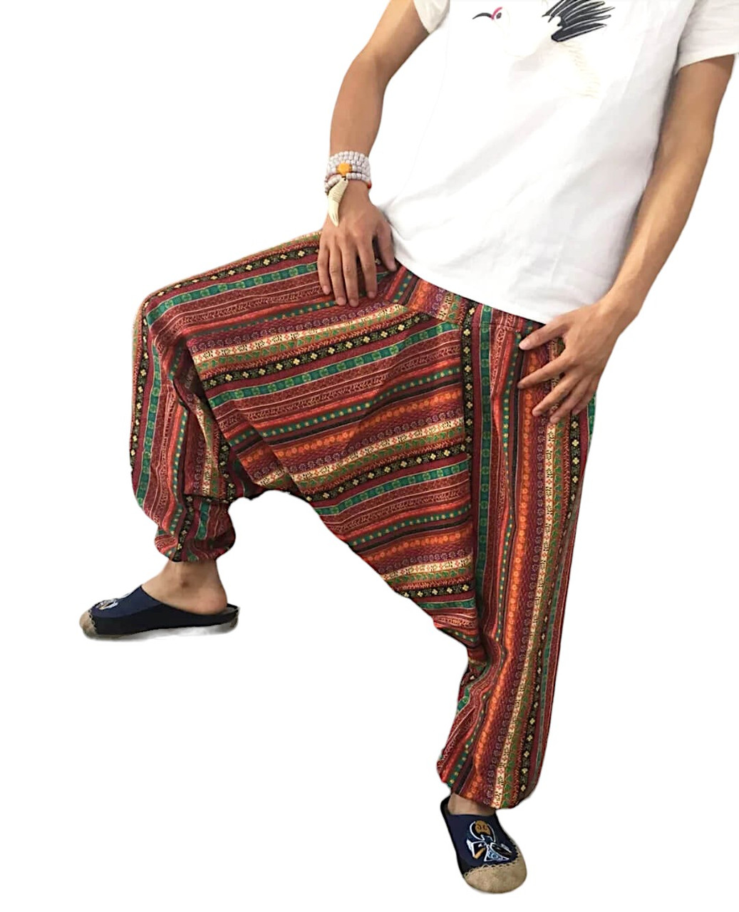 Чоловічі штани з мотней для йоги і медитації смугасті аладини L