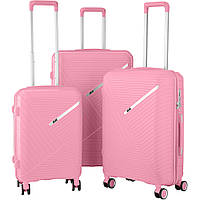 2E Набор пластиковых чемоданов, SIGMA,(L+M+S), 4 колеса, розовый Hutko Хватай Это