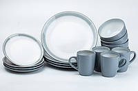 LOP Столовый сервиз тарелок и кружек на 4 персоны керамический Серый