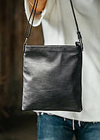 Мужская кожаная сумка из натуральной кожи, черная сумка через плечо, вместительная качественная YOZ- 879