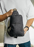 Мужской слинг, сумка на грудь из натуральной кожи, вместительная черная сумка через плечо YOZ- 904