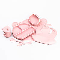 LOP Детский набор силиконовой посуды для кормления ребенка 7 предметов Розовый