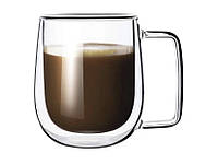 Скляна склянка для чаю та кави з подвійними стінками та подвійним дном А-Плюс 7004 Capuchino (305мл) ds