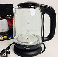 Чайник кухонный электрический стеклянный Crownberg СB-9121 Black (1.7L) ds