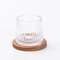 Склянка для віскі дзига скляна прозора з дерев яною підставкою