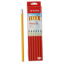 Олівець графітний H-Tone НВ, з гумкою, жовтий, пак. 12 шт (PENCIL-HT-JJ30105B) — Топ Продаж!