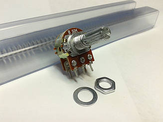 Резистор змінний WH148 50 кОм, 6 pin, стерео, 20 мм.