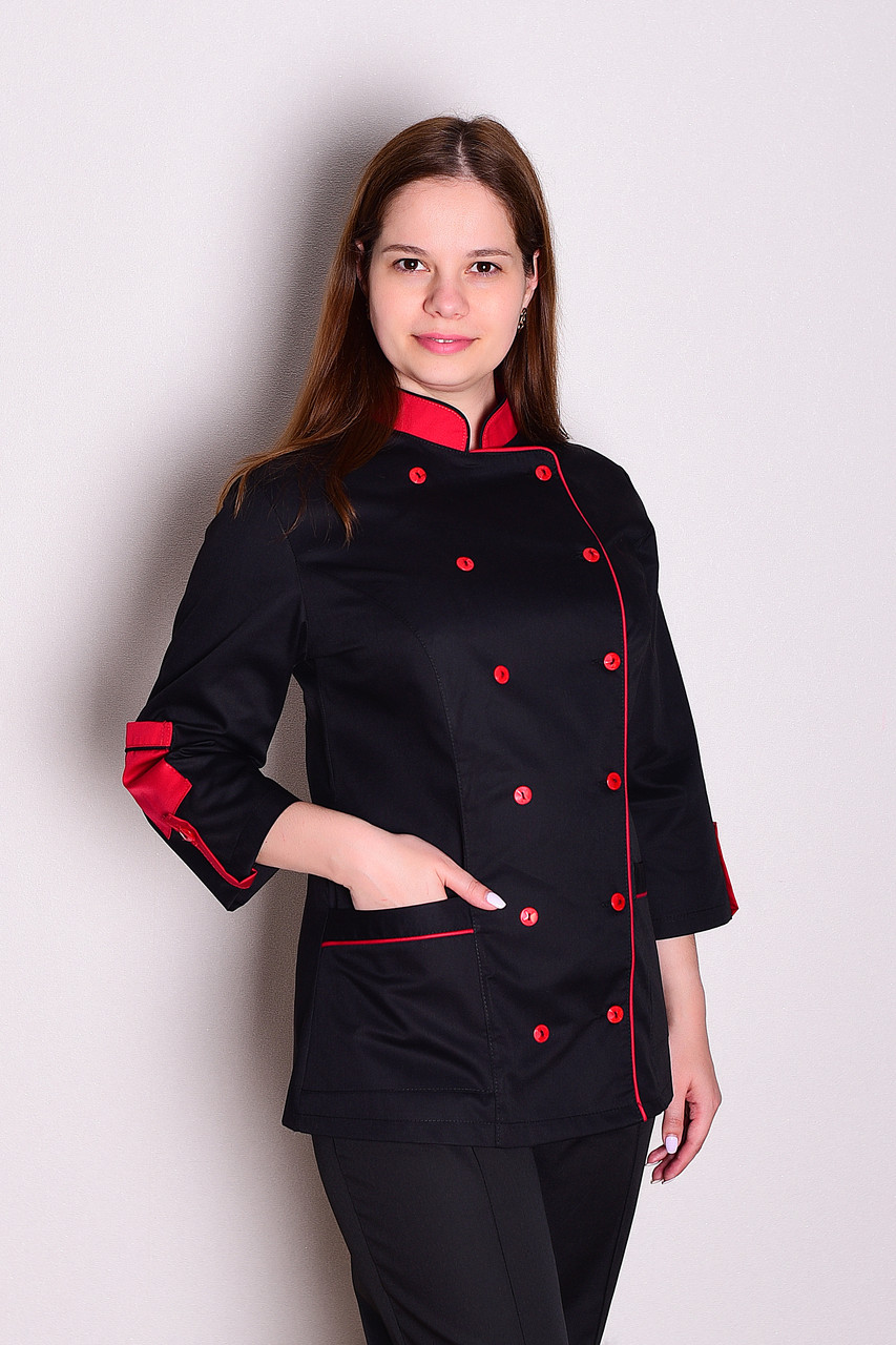 Кабель кухаря жіночий (котон, чорний-червоний, р.42-64) Марія, фото 1