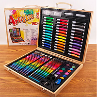 Детский набор для рисования и творчества 150 предметов в деревянном чемодане artistic set ds