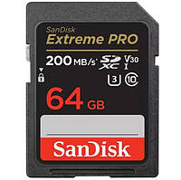 SanDisk Карта памяти SD 64GB C10 UHS-I U3 R200/W90MB/s Extreme Pro V30 Hutko Хватай Это