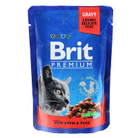 Влажный корм для кошек Brit Premium Cat Pouches with Beef Stew&Peas 100 г (8595602505982) - Топ Продаж!