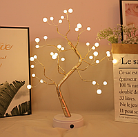 Настольное жемчужное дерево светодиодный ночник Бонсай 50см 36LED батарейки + USB Новогоднее украшение Золото