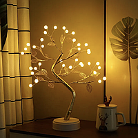 Настольное жемчужное дерево листочки светодиодный ночник Бонсай 50см 36LED батарейки + USB Новогодний Золото