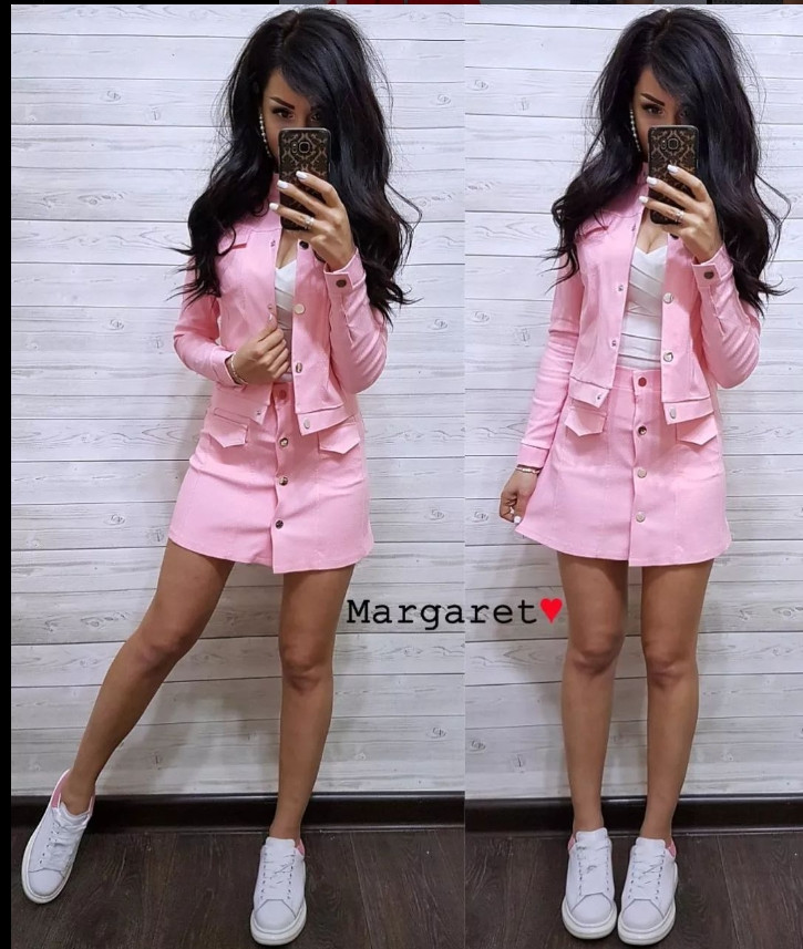 Костюм джинсовий куртка та спідниця на ґудзиках стрейч, фото 1