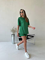 Женский летний костюм шорты футболка: бежевый, белый, голубой, малиновый, зеленый, оливка, синий зелёный, 42/44
