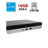 Неттоп HP EliteDesk 800 G5 Tiny / Intel Core i5-9400T (6 ядер по 1.8 - 3.4 GHz) / 16 GB DDR4 / 240 GB SSD /