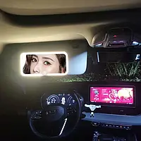 Зеркало прямоугольное с LED подсветкой на козырёк автомобиля с аккумулятором, зеркало автомобильное подсветка