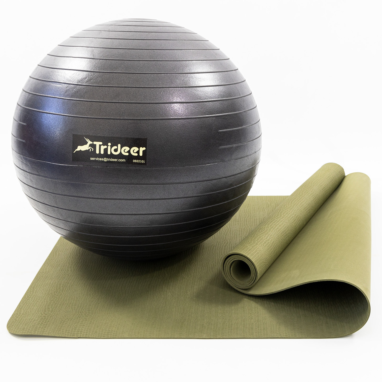 Килимок для йоги та фітнесу (каремат) + фітбол м'яч для фітнесу, вагітних 55 см OSPORT Set 90 (n-0120) Хакі-чорний