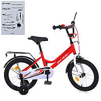 Велосипед «PROF1 NEO» з колесами 14 дюймів, з дзвінком, ліхтарем та багажником, червоно-білий