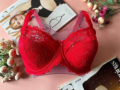 90F Червоний бюстгальтер F напівм'який мереживний