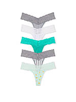 Набор трусиков Victoria's Secret 5-Pack Lace-Waist Cotton Thong стринги XS комбинированные