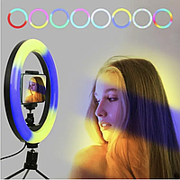 Кольцевая разноцветная селфи-лампа Led лампа RGB MJ33 33см для селфи,кольцевое освещение с держателем телефона
