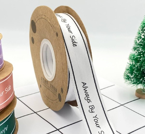 Атласна стрічка "Always by your side" / 2,5 см / 30 метрів / Білий, фото 1